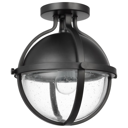 Nuvo Lincoln 1-Light Semi Flush Mount, E26 60W, Matte Black, Clear Seeded 60/7673
